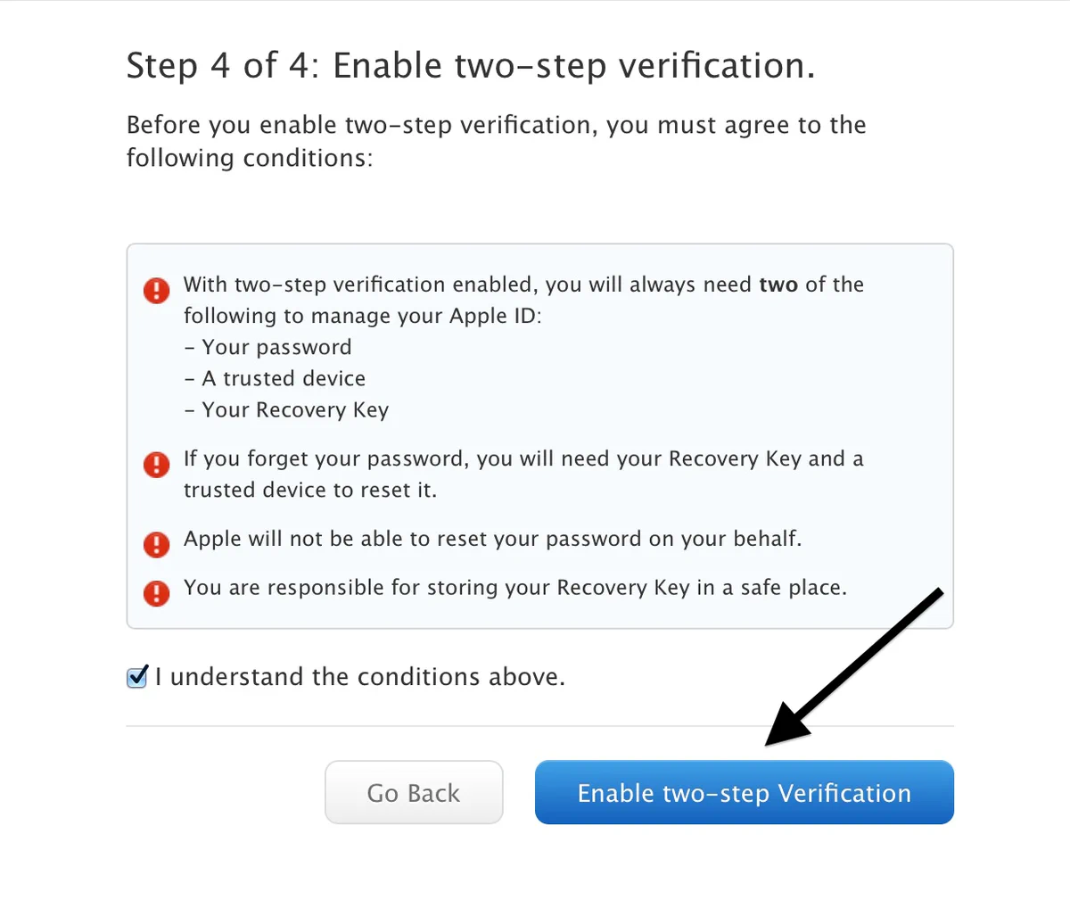 Enable two-step verification