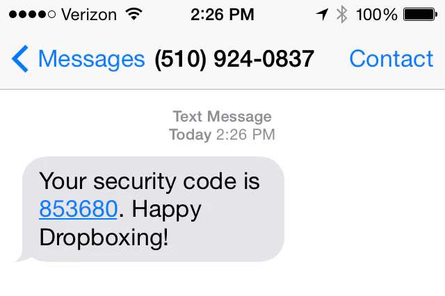 Security code SMS