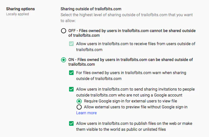 Stricter defaults for Drive