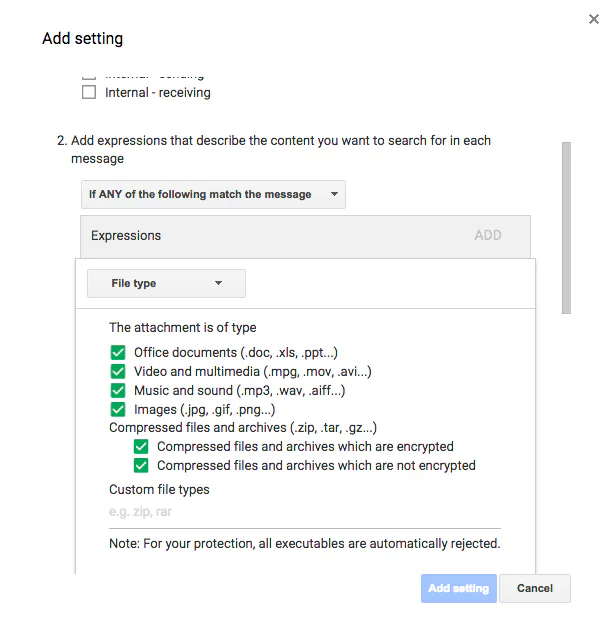 Tune attachment compliance options to protect users from malicious attachments
