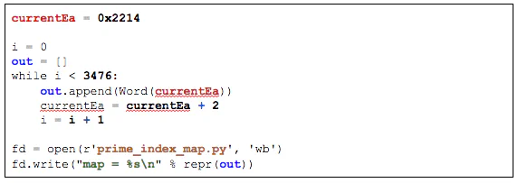 IDAPython script to dump prime index map