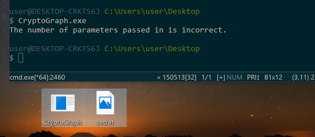CryptoGraph.exe command line output
