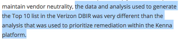 Kenna’s contribution to the DBIR was not validated by their own product