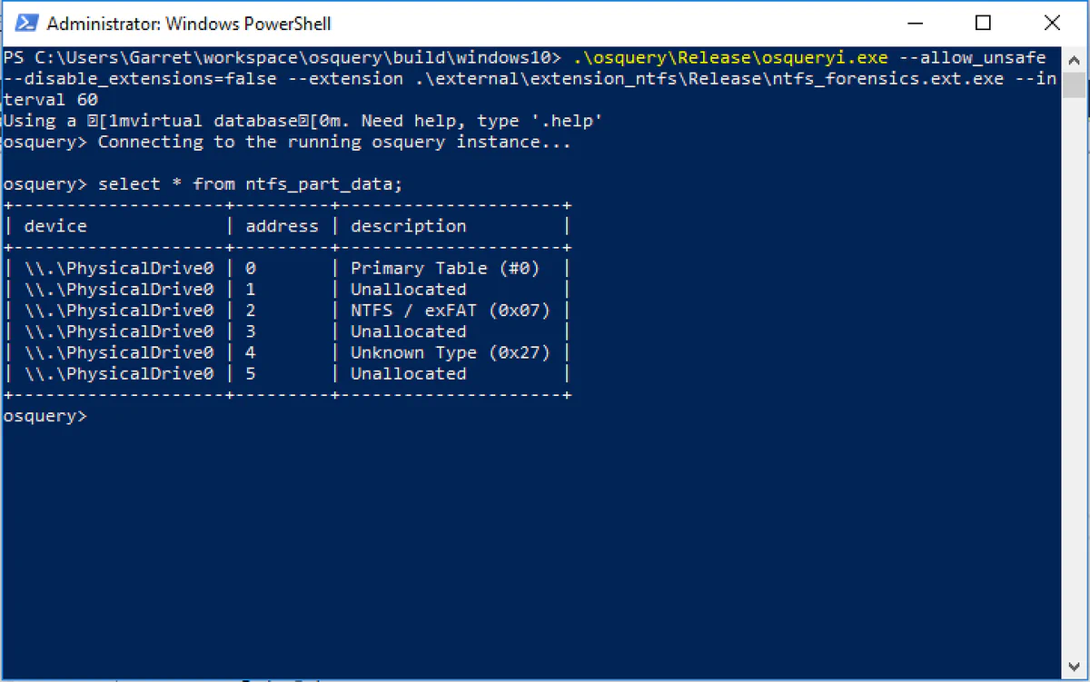 Enumerating partition entries in an NTFS image