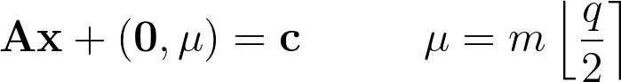 Equation for encryption: Ax plus (0, mu) equals c, where mu equals m times the floor of q over 2