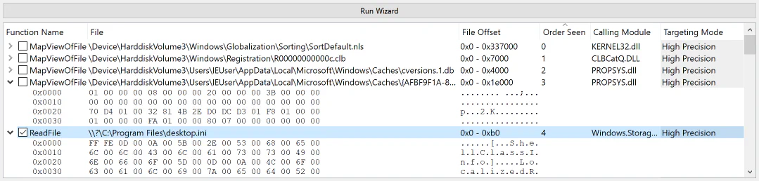 A sample function targeting window for a built-in Windows utility