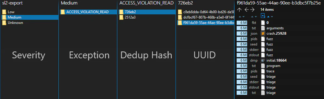 An export directory containing triaged crash information