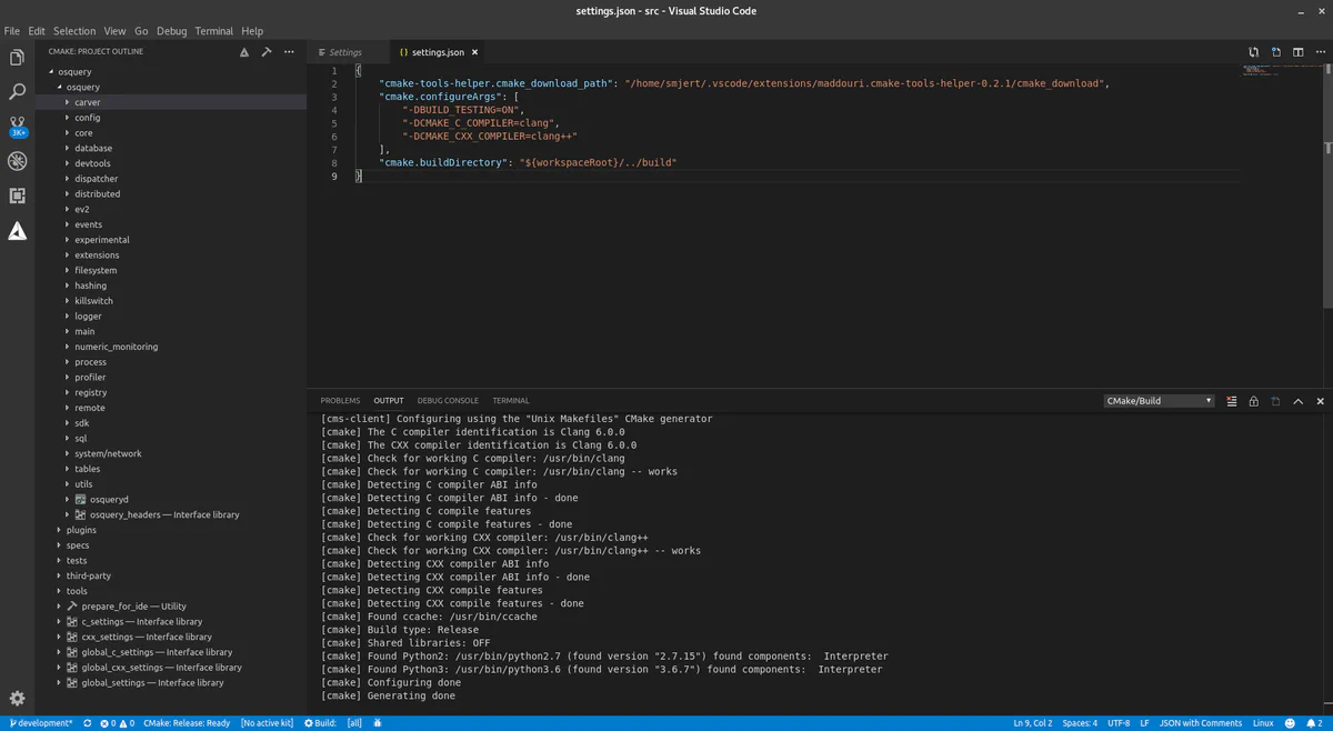 Visual Studio Code IDE with CMake integration