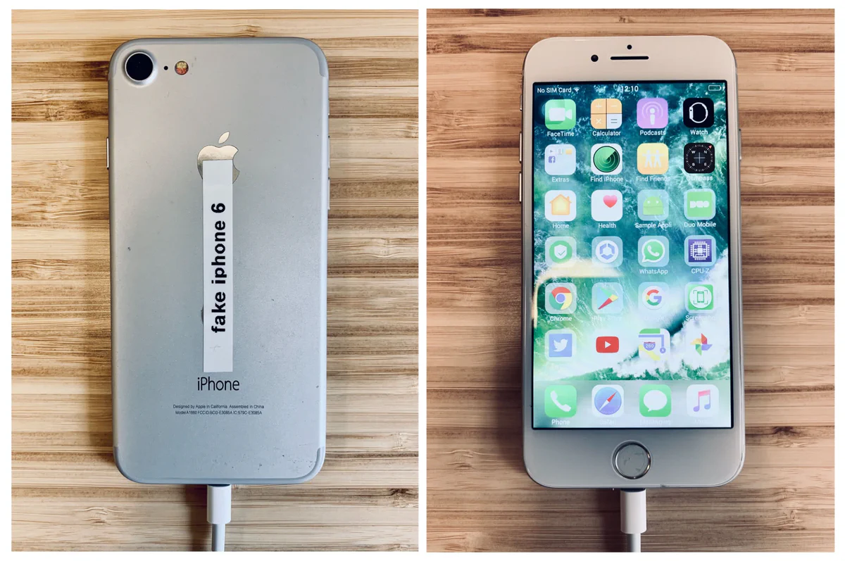 Front and back of the counterfeit iPhone
