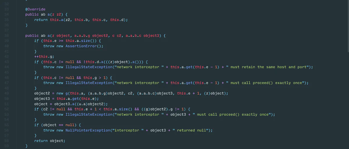 Malware code instantiating a network interceptor