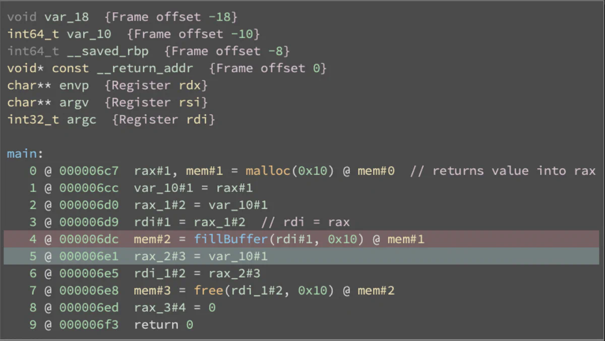 SSA MLIL view of main() in Binary Ninja