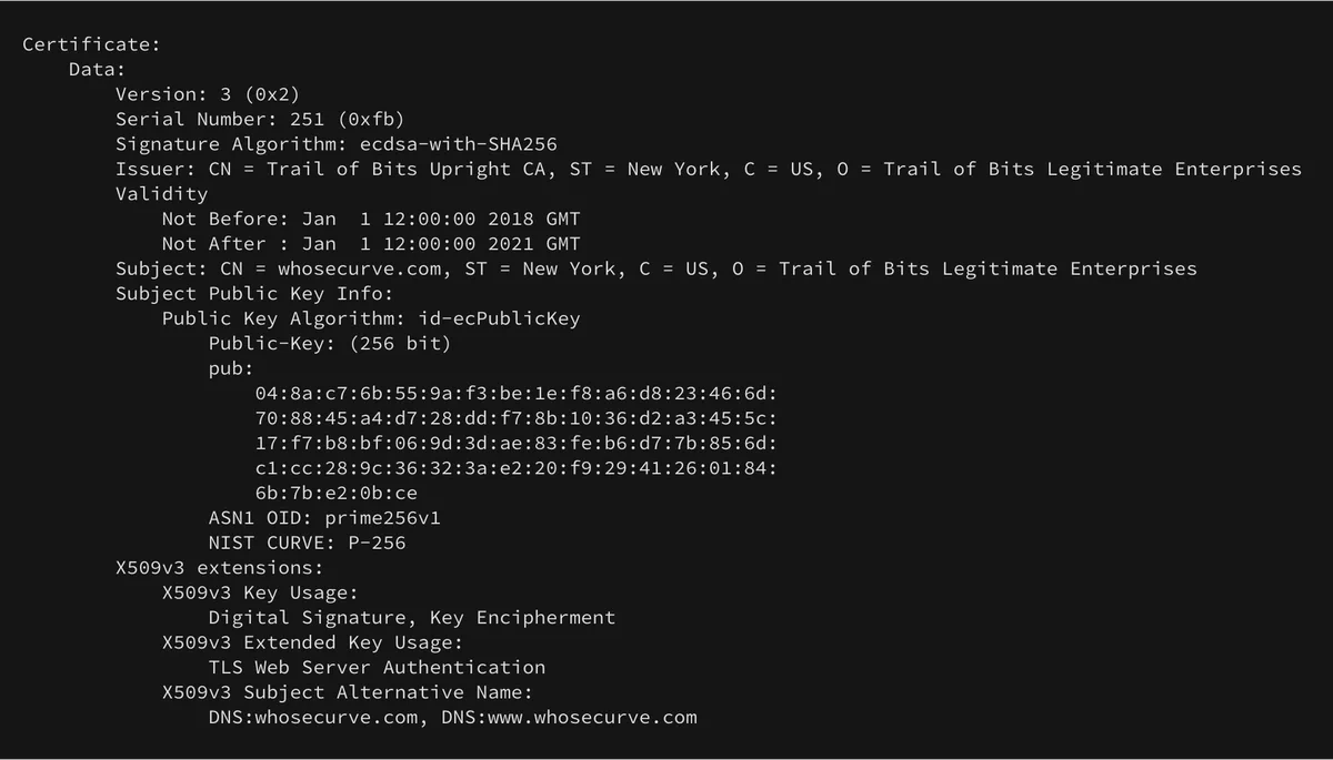 Fig 4: A cert for whosecurve.com