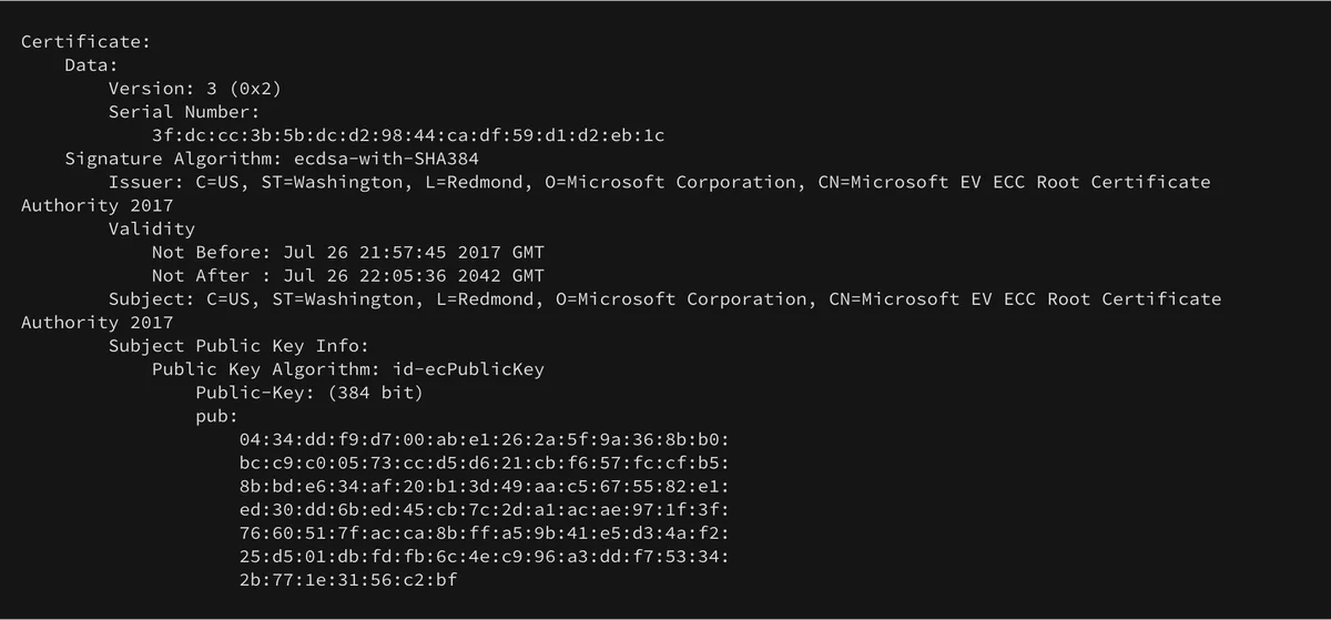 Fig 2. A trusted certificate with public key