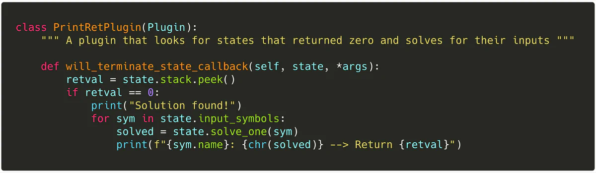 Callback that identifies successful states in Manticore