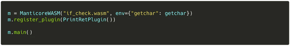 Python statements to run Manticore
