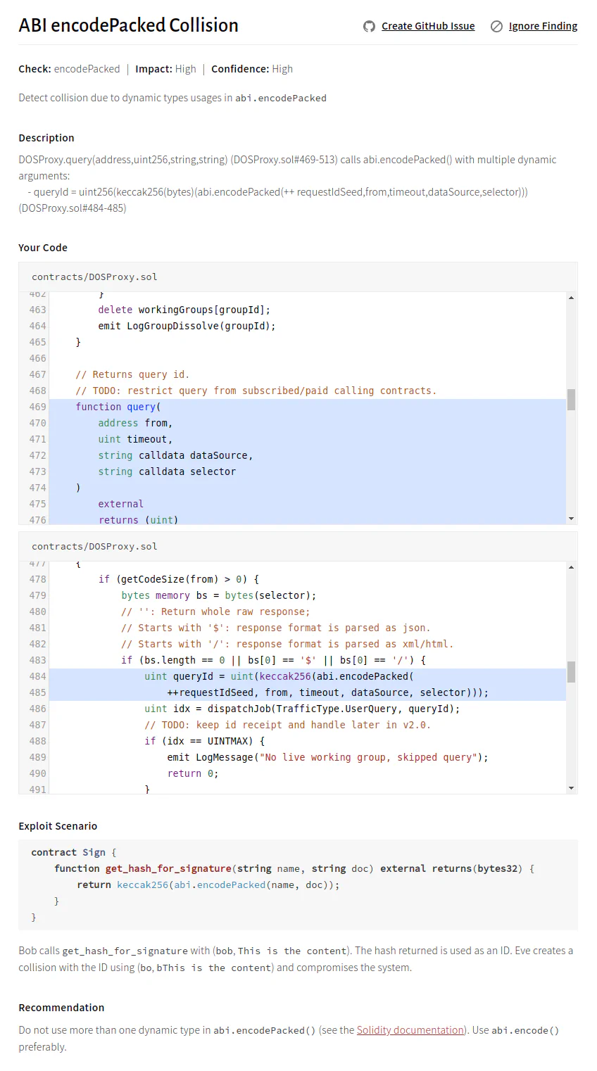 Crytic report for Issue 6: ABI encodePacked collision