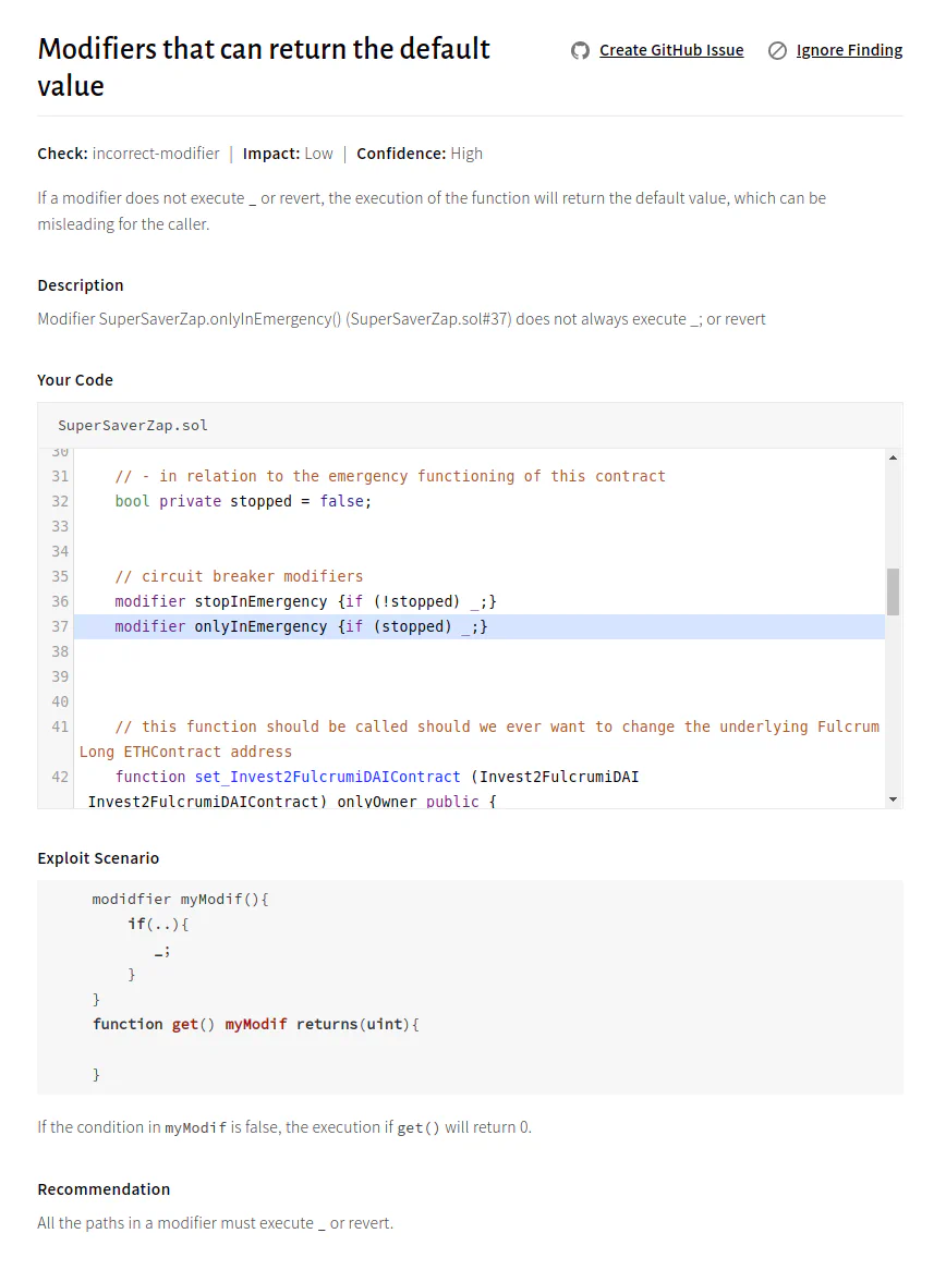 Crytic report for Issue 4: Modifiers can return the default value