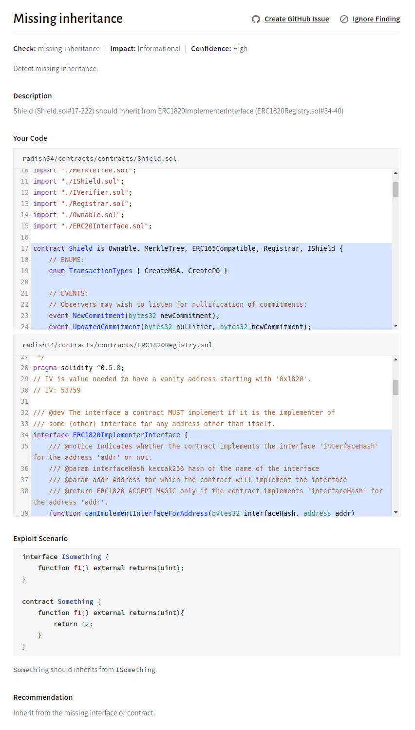 Crytic report for Issue 7: Missing inheritance is error-prone