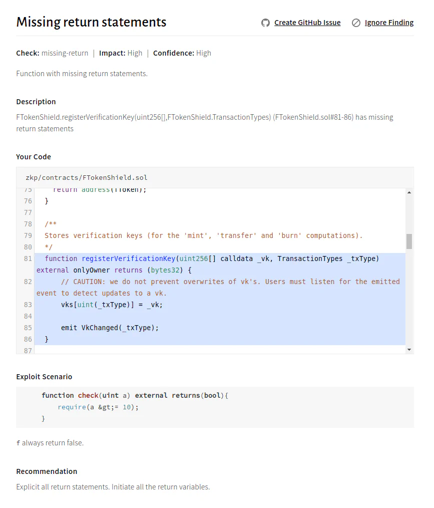 Crytic report for Issue 2: registerVerificationKey always returns empty bytes