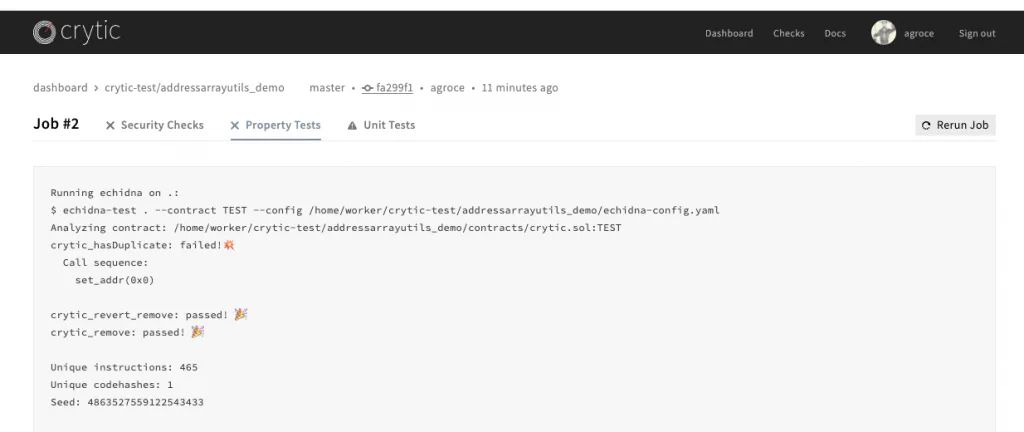 The property test for hasDuplicate fails in Crytic
