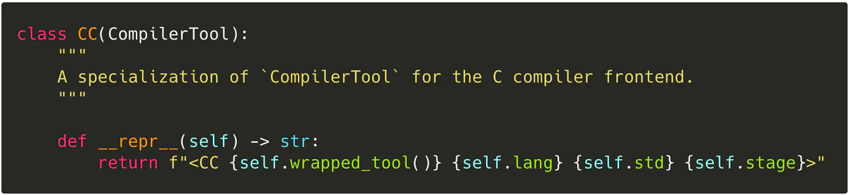 Python source defining the CC class as a specialization of CompilerTool