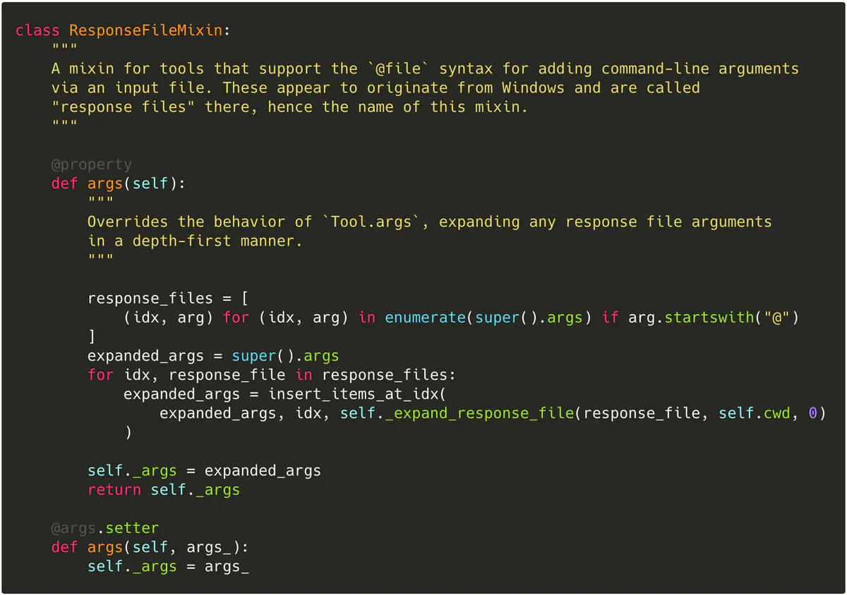 Python source defining the ResponseFileMixin class