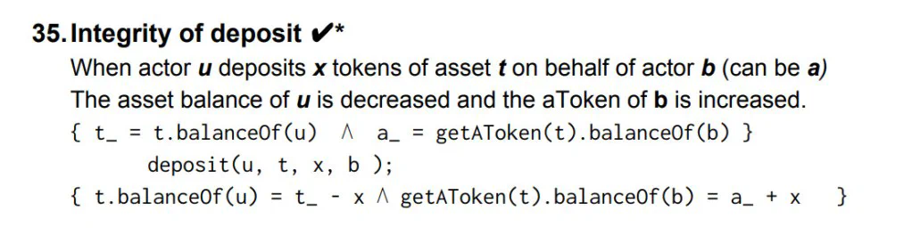 One of the verified properties from the Aave formal verification report