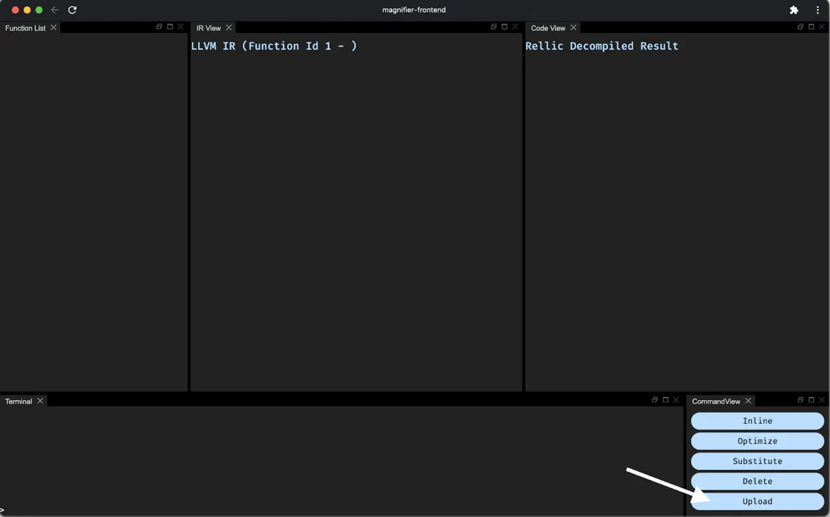Use the Upload button to open a file.
