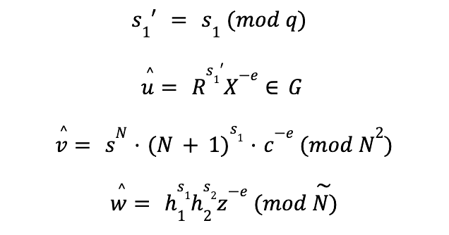 Equations computed by Alice for u-hat, v-hat, and w-hat