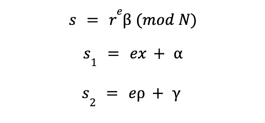 Equations for the challenge response values s, s1, and s2