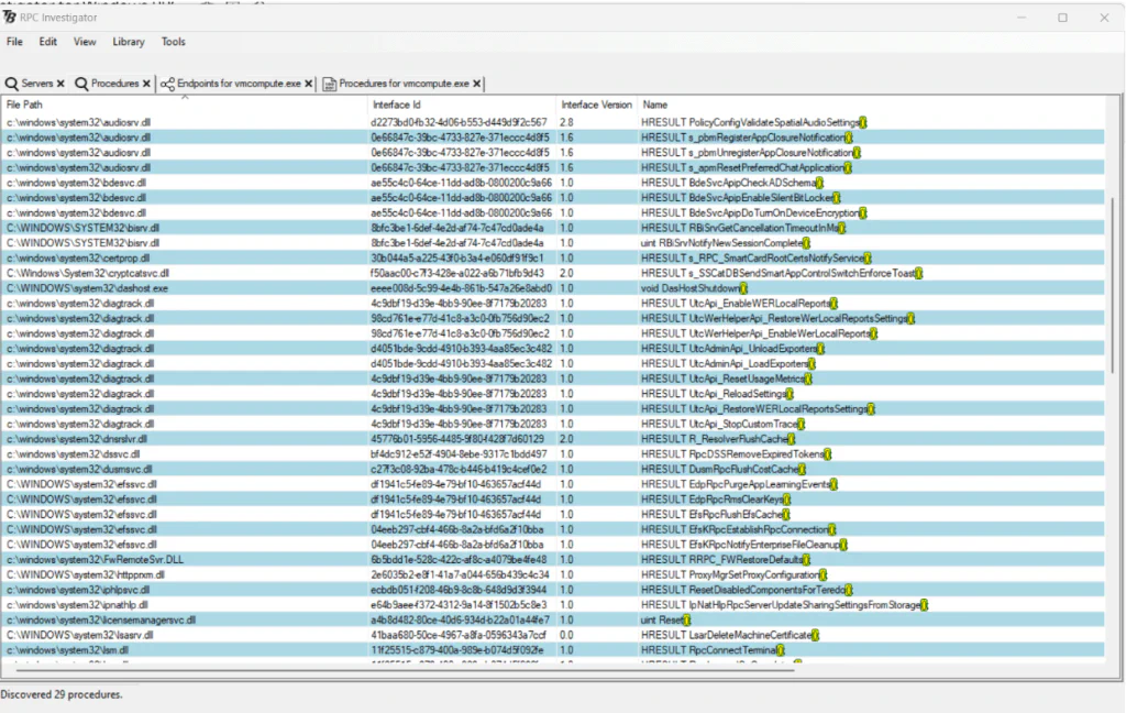 Keyword search for procedures with zero arguments in the RPC Investigator library view