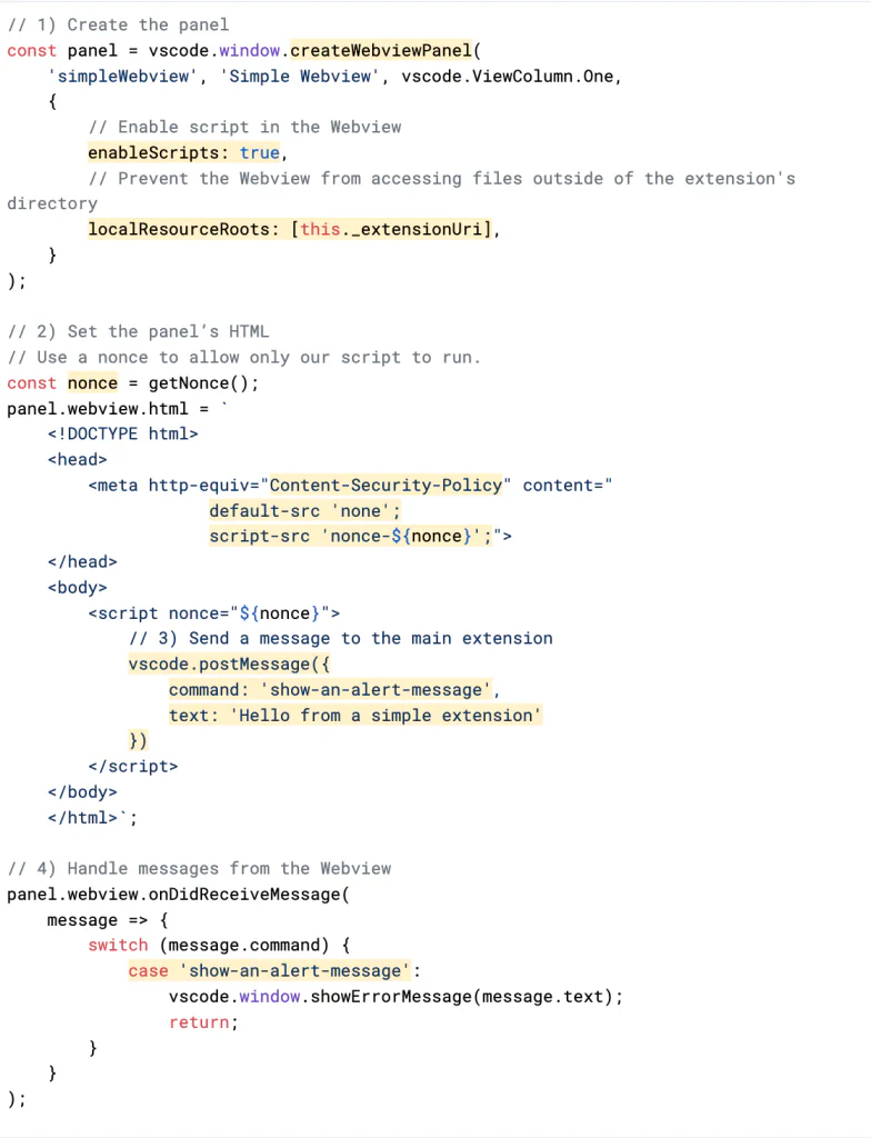 Example of a simple extension that creates a Webview