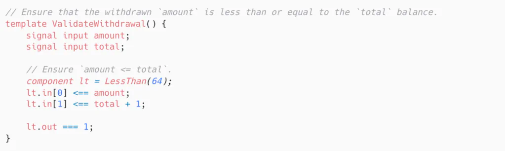 The ValidateWithdrawal template should ensure that users cannot withdraw more than their total balance