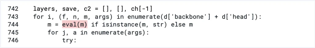Snippet of parse_model in models/yolo.py