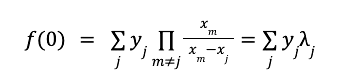 Lagrange interpolation formula expressing f(0) as a weighted sum of shares y_j with coefficients λ_j