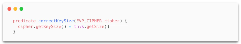 Member predicate on the Key type that checks the key size against a given cipher