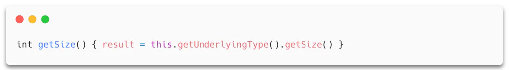 CodeQL predicate that computes the size of a key using getSize() and getUnderlyingType()