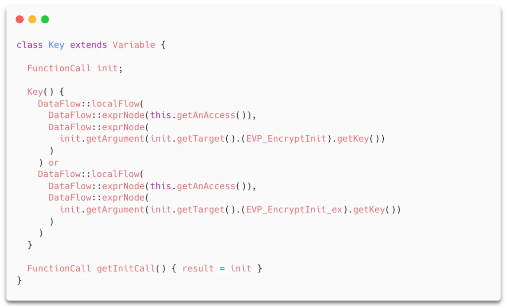 CodeQL class defining the Key type using data flow analysis