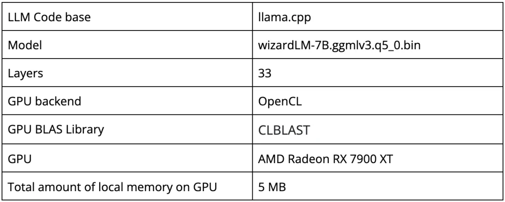 Table showing our attack configuration, including GPU, model, and OpenCL framework details