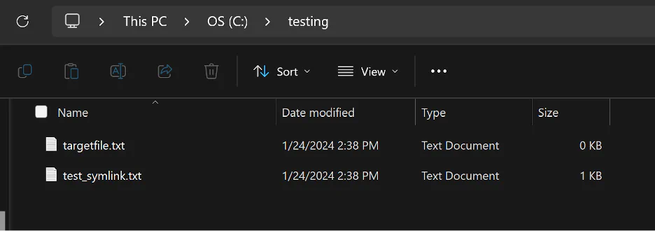 The symlink in the directory with a size of 0 KB