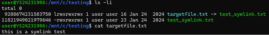 The symlink works in WSL