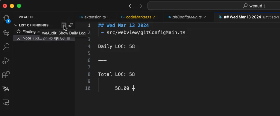 Screenshot of the weAudit daily log