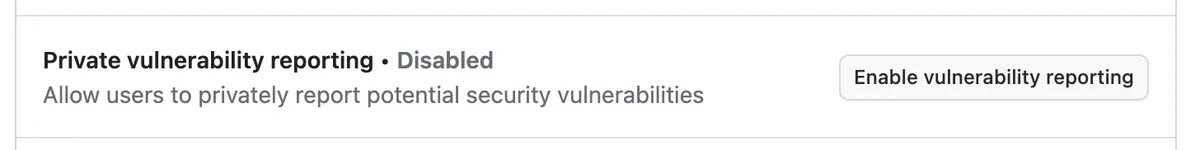GitHub repository setting to enable private vulnerability reporting