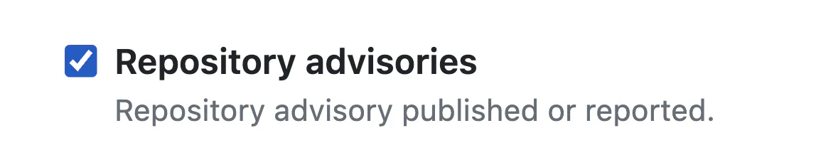 GitHub webhook event checkbox for Repository advisories