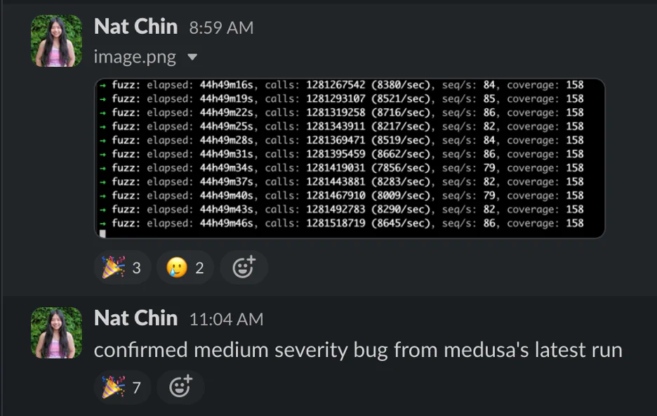 Our first Medusa run of 48+ hours resulted in a medium-severity bug.