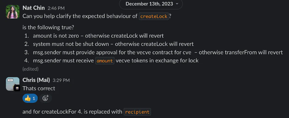 Examples of what our daily discussions looked like to clarify invariants