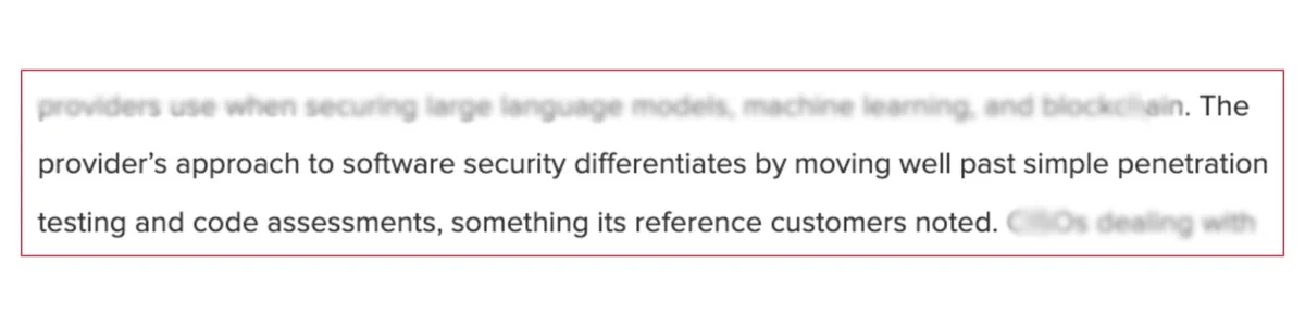 Excerpt from the Forrester Wave report describing Trail of Bits&rsquo; approach to software security moving well past simple penetration testing and code assessments