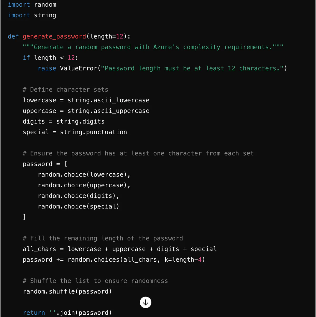 ChatGPT-generated Python code using the random module to generate passwords